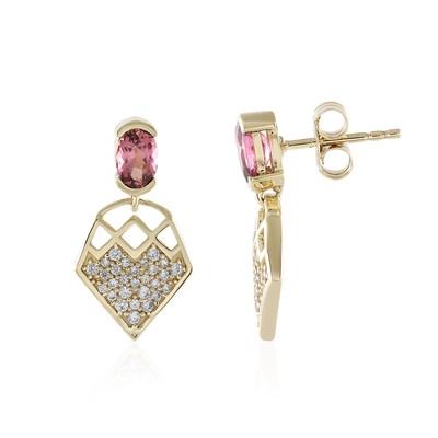 Boucles d'oreilles en or et Tourmaline rose du Nigéria