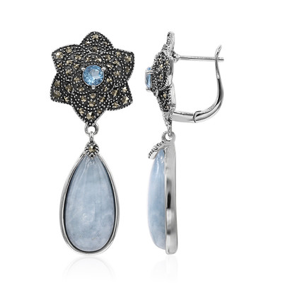 Boucles d'oreilles en argent et Aigue-marine du Brésil (Annette classic)