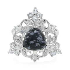 Bague en argent et Obsidienne Flocon-de-Neige