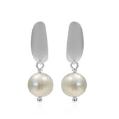 Boucles d'oreilles en argent et Perle blanche de culture d'eau douce (Joias do Paraíso)