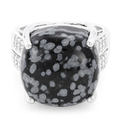 Bague en argent et Obsidienne Flocon-de-Neige