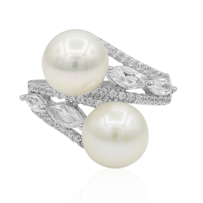 Bague perles 2,5mm pendentif lune zircons