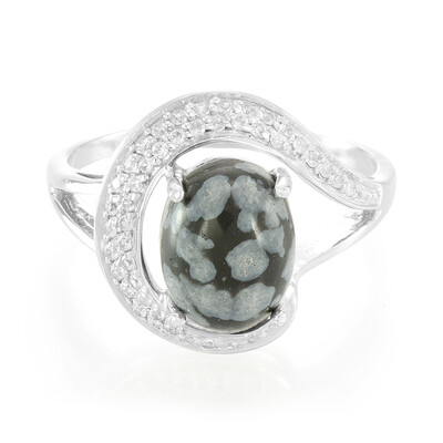 Bague en argent et Obsidienne Flocon-de-Neige