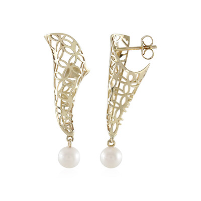 Boucles d'oreilles en or et Perle blanche de culture d'eau douce (Ornaments by de Melo)