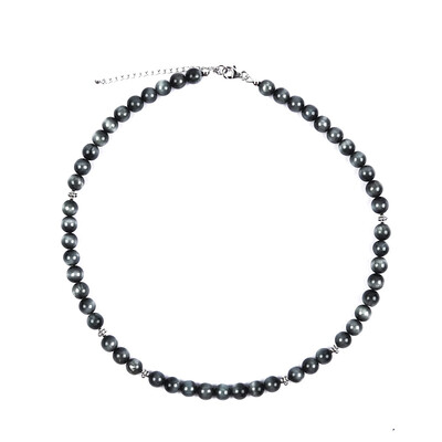 Collier en argent et Quartz œil-de-chat anthracite