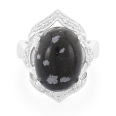 Bague en argent et Obsidienne Flocon-de-Neige