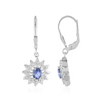 Boucles d'oreilles en argent et Saphir bleu de Ceylan non chauffé