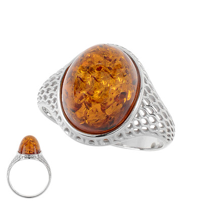 Bague en argent et Ambre baltique couleur cognac (dagen)