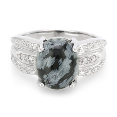 Bague pour homme en argent et Obsidienne Flocon-de-Neige