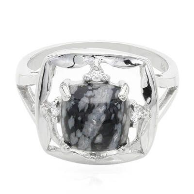 Bague en argent et Obsidienne Flocon-de-Neige