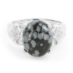 Bague en argent et Obsidienne Flocon-de-Neige