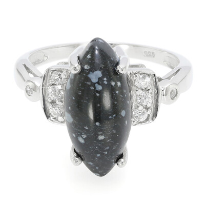 Bague en argent et Obsidienne Flocon-de-Neige