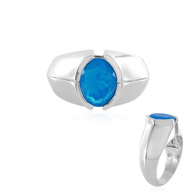 Bague en argent et Opale bleue d'Éthiopie