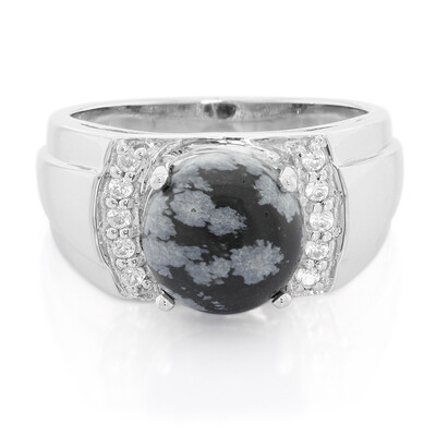 Bague pour homme en argent et Obsidienne Flocon-de-Neige