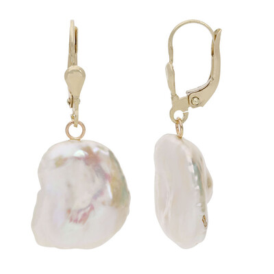 Boucles d'oreilles en or et Perle blanche de culture d'eau douce