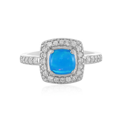 Bague en argent et Opale bleue d'Éthiopie