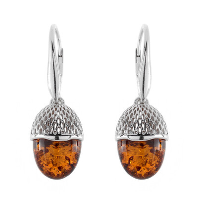 Boucles d'oreilles en argent et Ambre baltique couleur cognac (dagen)