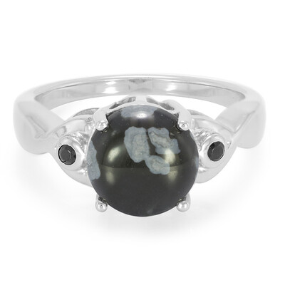 Bague en argent et Obsidienne Flocon-de-Neige