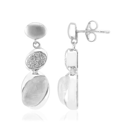 Boucles d'oreilles en argent et Pierre de Lune arc-en-ciel