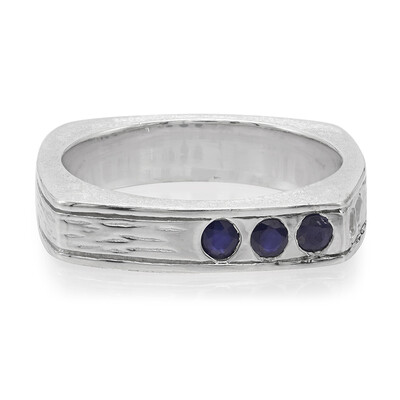 Bague pour homme en argent et Saphir bleu