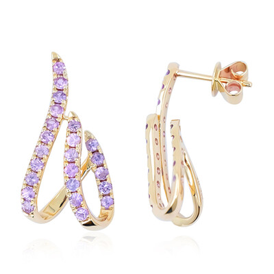 Boucles d'oreilles en or et Saphir pourpre de Ceylan non chauffé