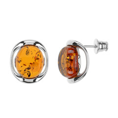 Boucles d'oreilles en argent et Ambre baltique couleur cognac