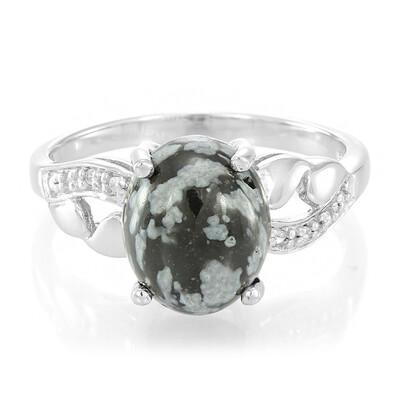 Bague en argent et Obsidienne Flocon-de-Neige