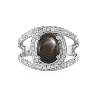 Bague en argent et Saphir étoilé noir