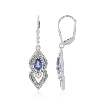 Boucles d'oreilles en argent et Saphir bleu de Ceylan non chauffé