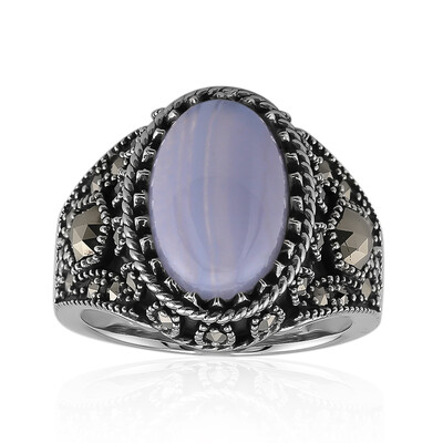 Bague en argent et Agate zonée bleue (Annette classic)