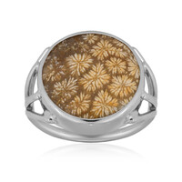 Bague en argent et Corail fossilisé (Bali Barong)