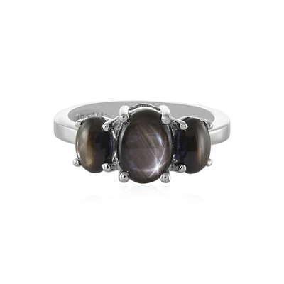 Bague en argent et Saphir étoilé noir