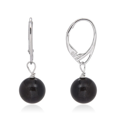 Boucles d'oreilles en argent et Obsidienne à reflets argentés