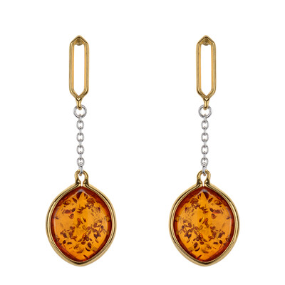 Boucles d'oreilles en argent et Ambre baltique couleur cognac (dagen)