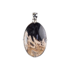 Pendentif en argent et Bois de palmier fossilisé