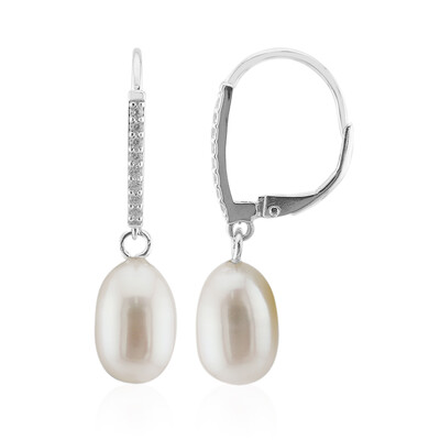 Boucles d'oreilles en argent et Perle blanche de culture d'eau douce