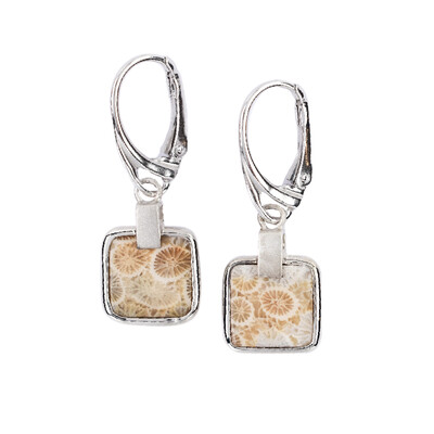 Boucles d'oreilles en argent et Corail fossilisé