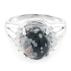 Bague en argent et Obsidienne Flocon-de-Neige