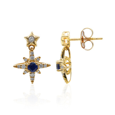 Boucles d'oreilles en or et Saphir bleu de Ceylan