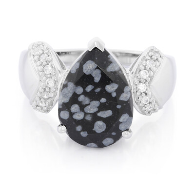 Bague en argent et Obsidienne Flocon-de-Neige