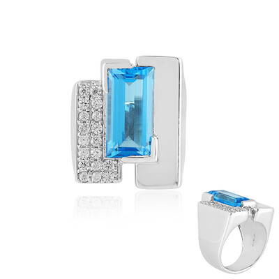 Bague en argent et Topaze bleu Suisse (de Melo)