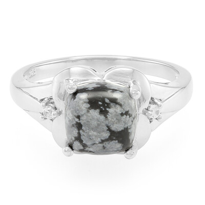 Bague en argent et Obsidienne Flocon-de-Neige