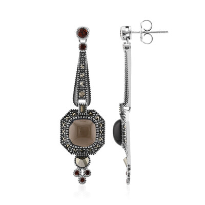 Boucles d'oreilles en argent et Quartz fumé (Annette classic)