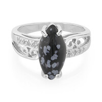 Bague en argent et Obsidienne Flocon-de-Neige