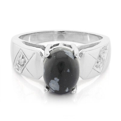 Bague en argent et Obsidienne Flocon-de-Neige