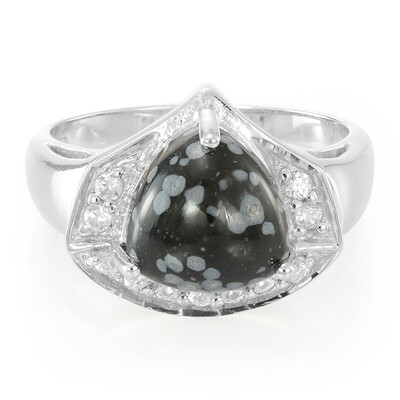 Bague pour homme en argent et Obsidienne Flocon-de-Neige