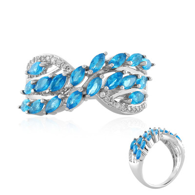 Bague en argent et Apatite bleu néon