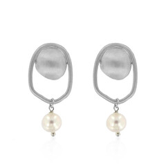 Boucles d'oreilles en argent et Perle blanche de culture d'eau douce (Joias do Paraíso)