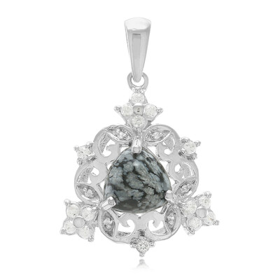 Pendentif en argent et Obsidienne Flocon-de-Neige