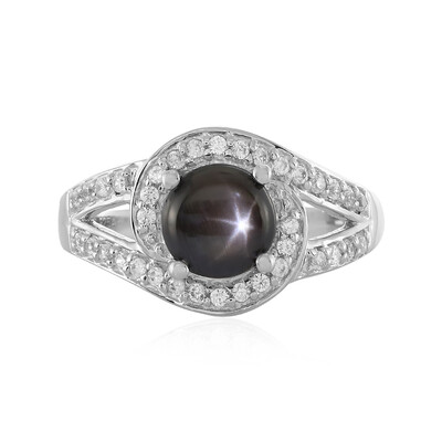 Bague en argent et Saphir étoilé noir